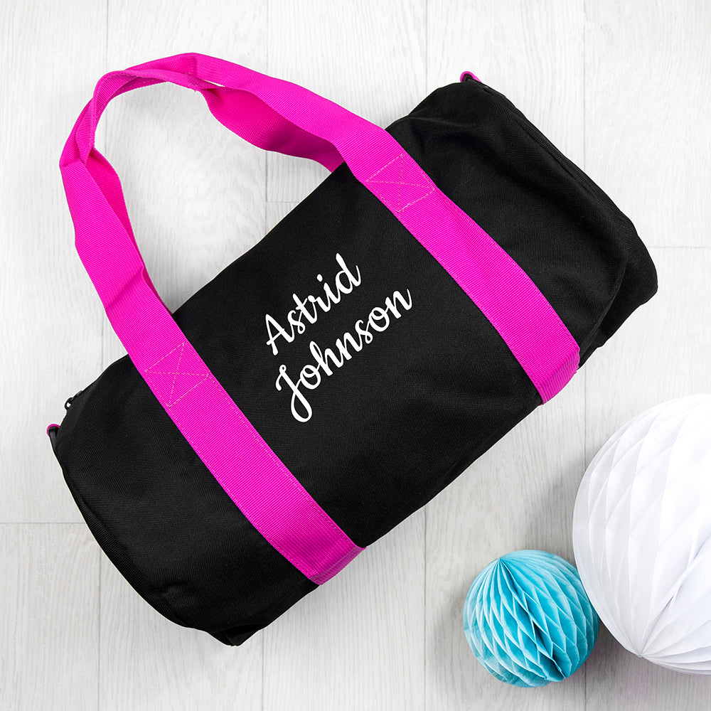 Personalised Kids Black & Fuschia Gym Kit Bag - treat-republic