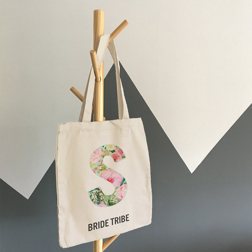 Personalised Floral Print Initial Tote Bag - treat-republic