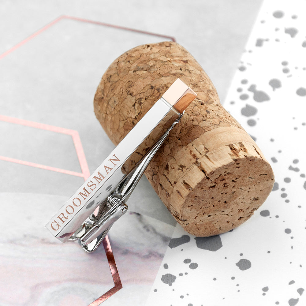 Personalised Bridal Party Two Tone Tie Clip - treat-republic