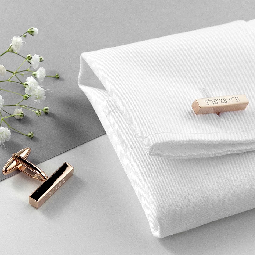 Engraved Special Coordinates Bar Cufflinks - treat-republic