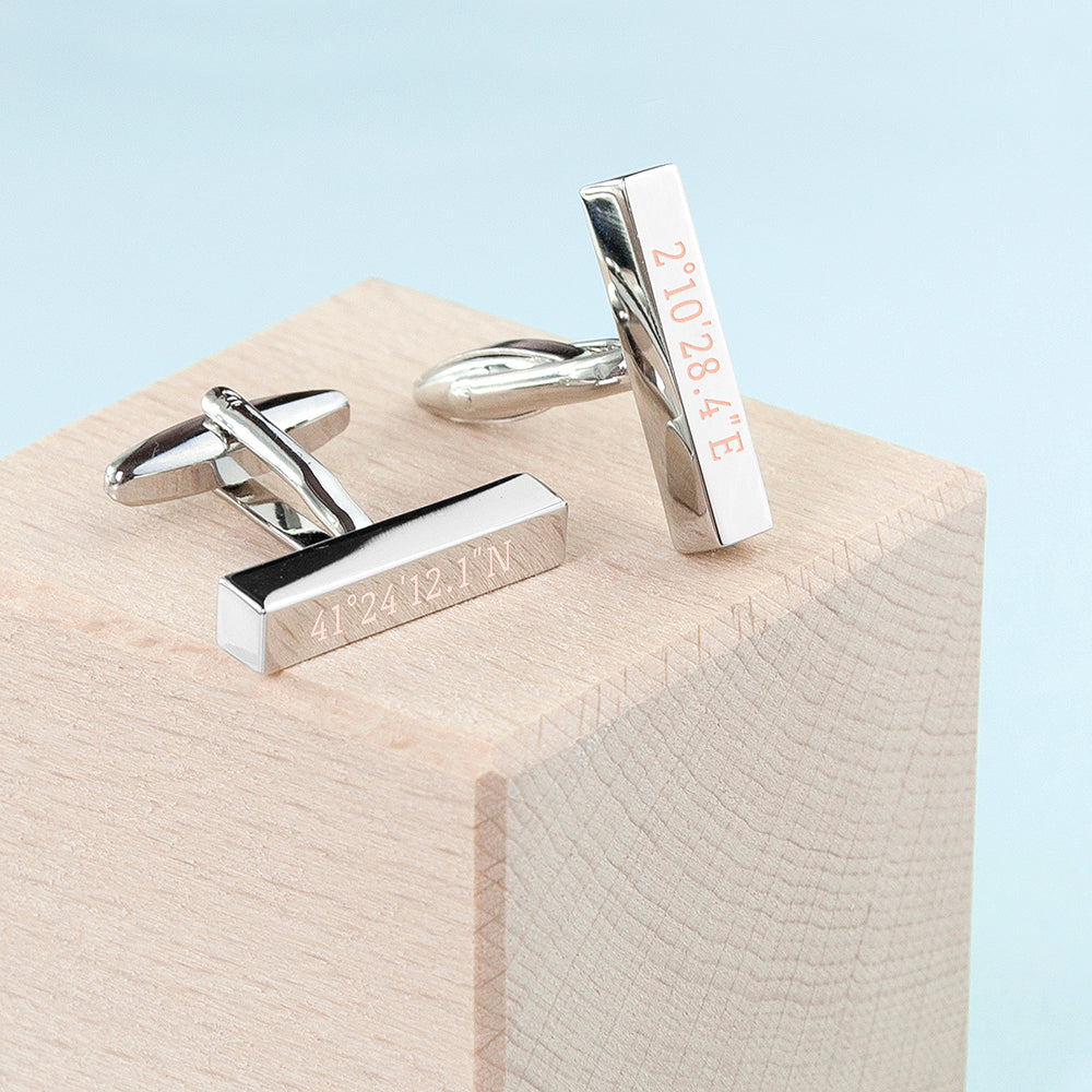 Engraved Special Coordinates Bar Cufflinks - treat-republic