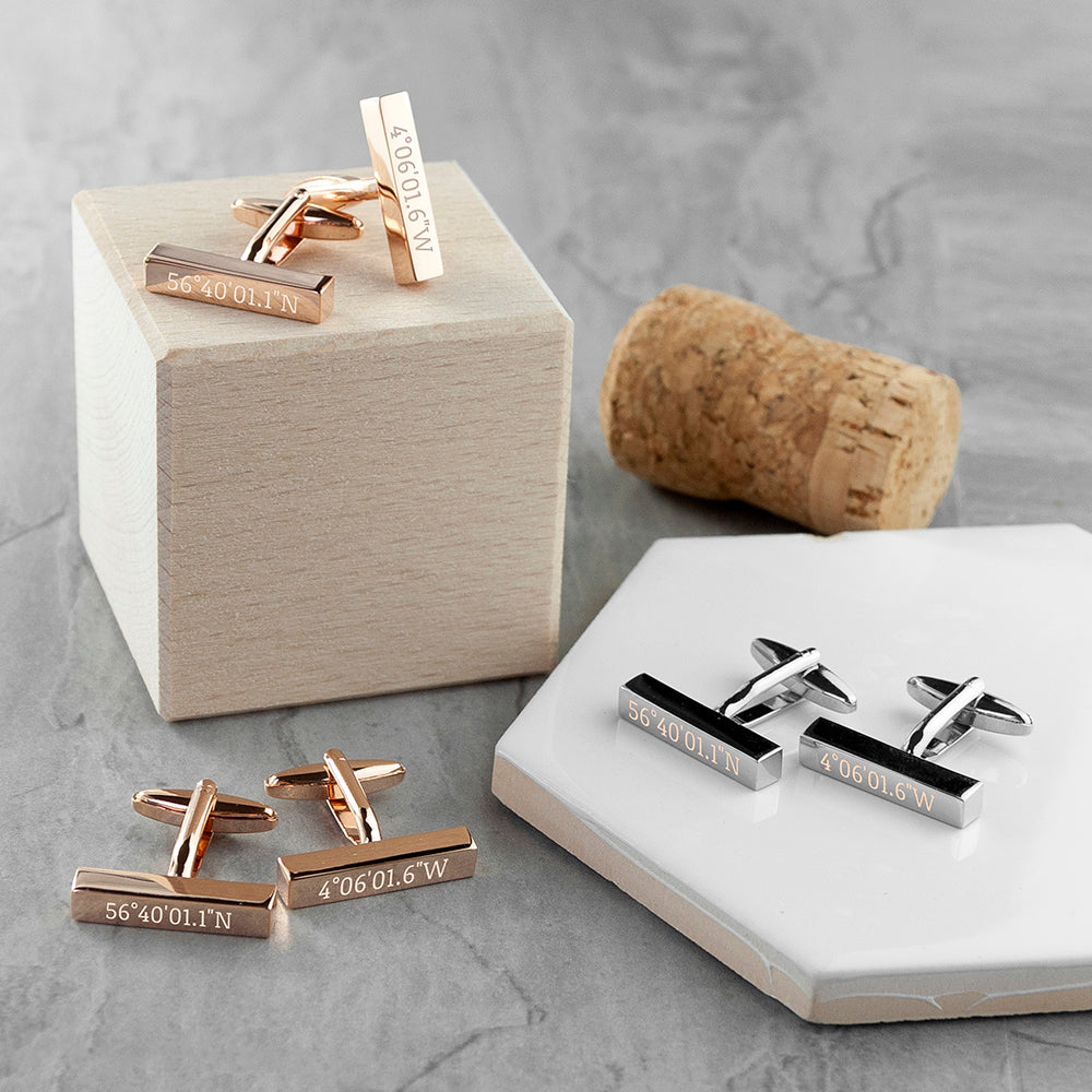 Engraved Special Coordinates Bar Cufflinks - treat-republic