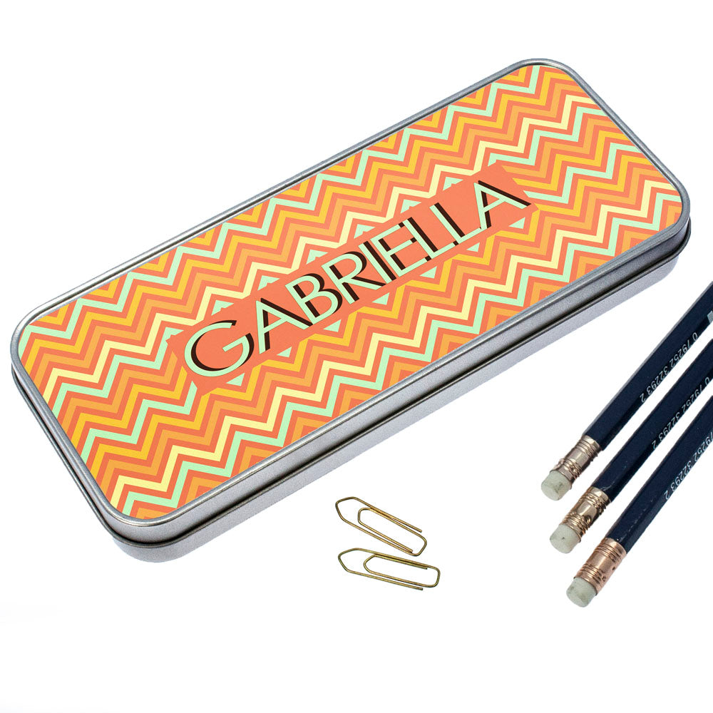 Orange Chevron Pattern Pencil Case - treat-republic