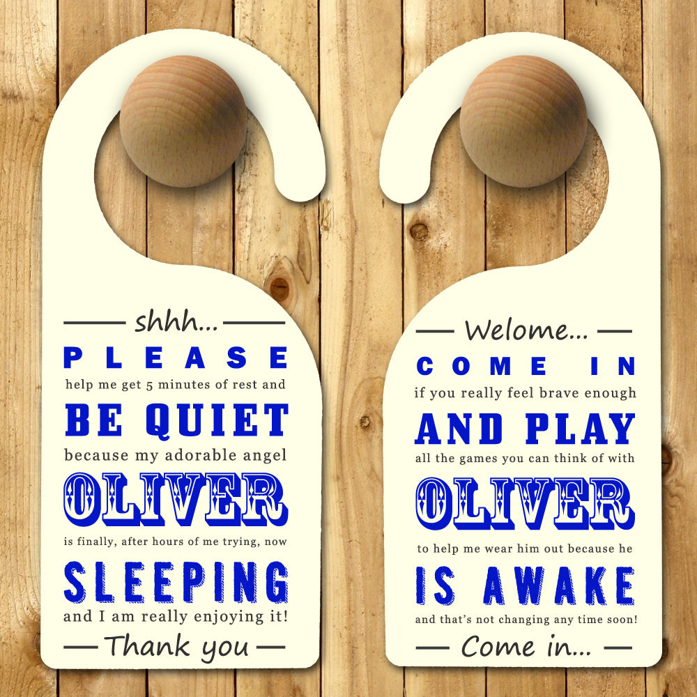 Personalised Baby Door Hanger in Blue - treat-republic