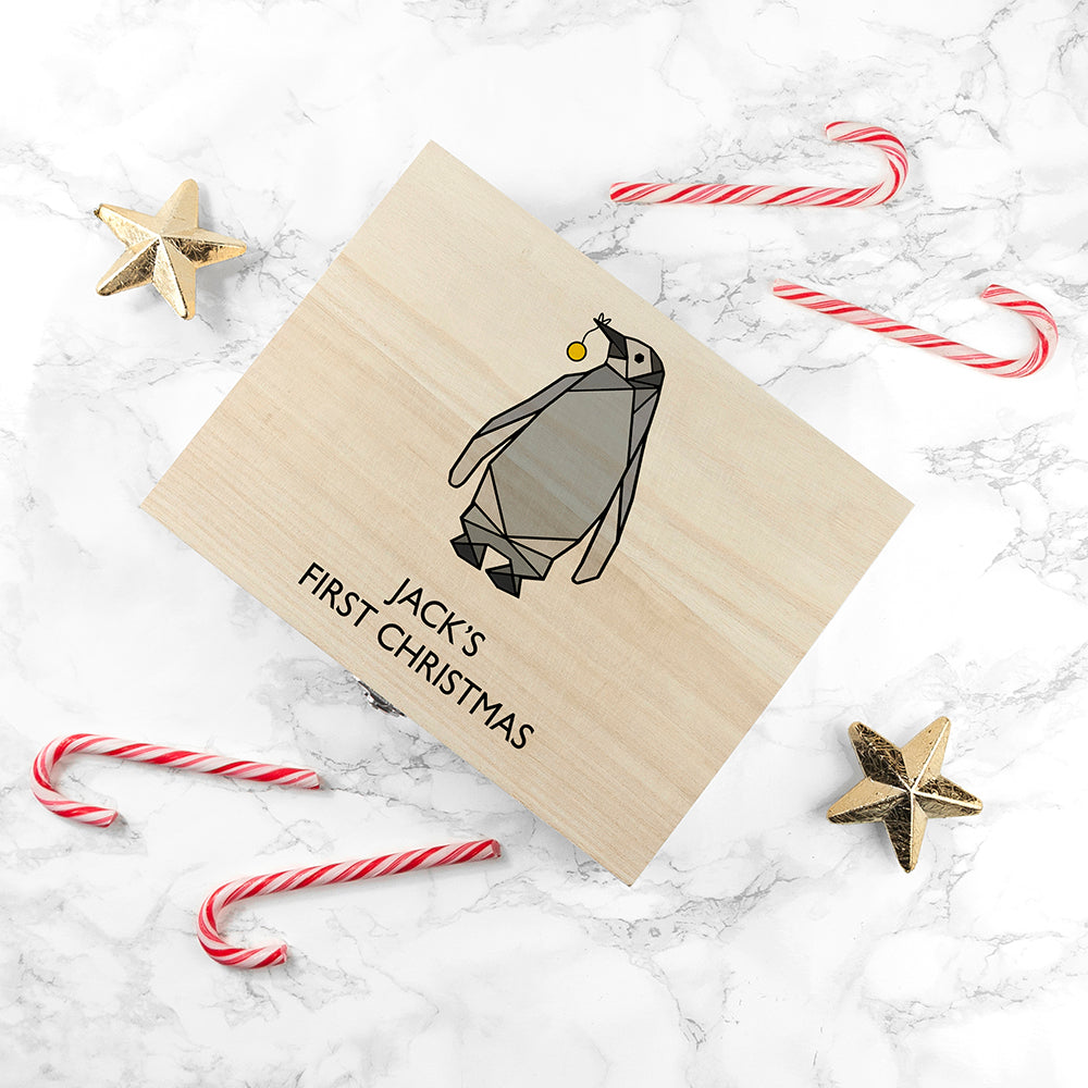Personalised Baby Penguin First Christmas Box - treat-republic