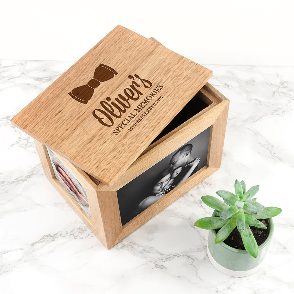 Personalised Baby's Special Memories Midi Oak Photo Cube Keepsake Box - treat-republic