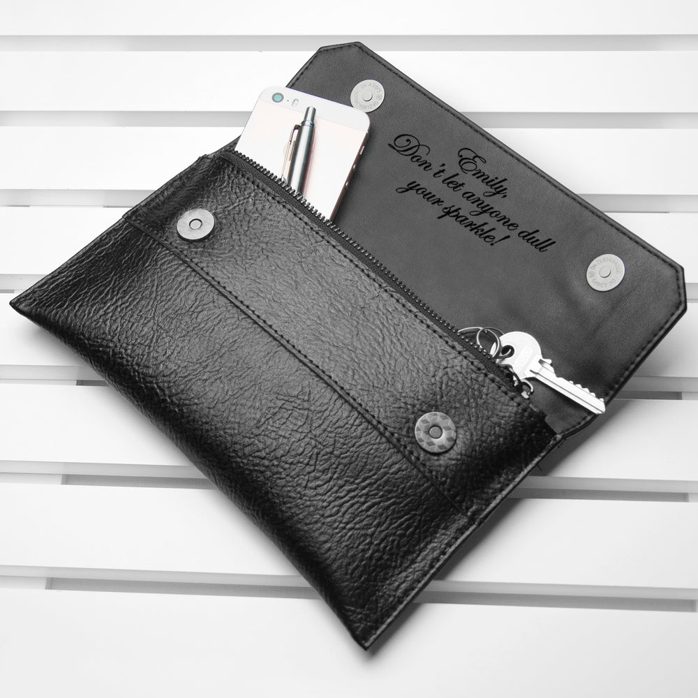 Personalised Black Leather Clutch Bag - treat-republic