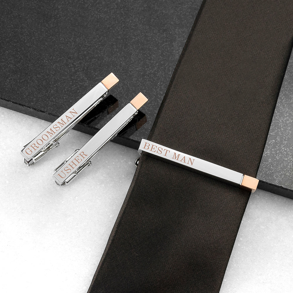 Personalised Bridal Party Two Tone Tie Clip - treat-republic