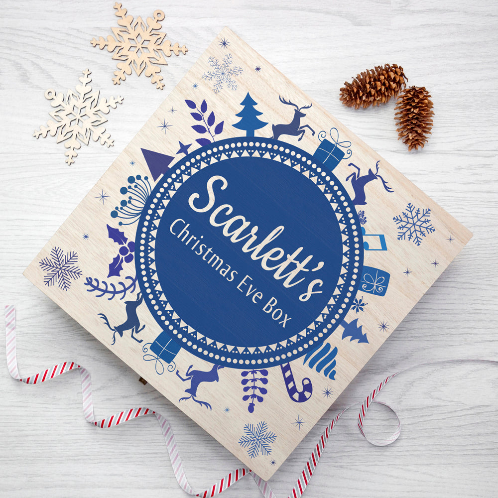 Personalised Christmas Eve Box With Snowflake Wreath - treat-republic