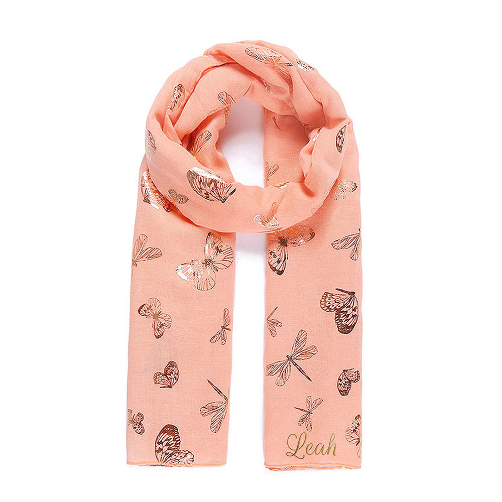 Personalised Coral Scarf With Gold Butterfly Detail - treat-republic