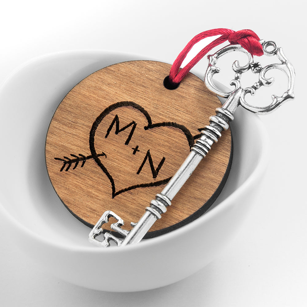 Personalised Couple's Carved Heart Initials Keepsake - treat-republic