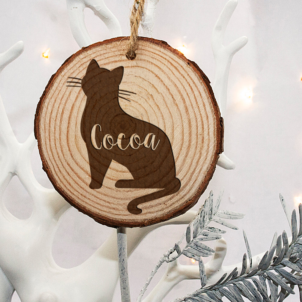 Personalised Engraved Cat Silhouette Christmas Tree Decoration - treat-republic