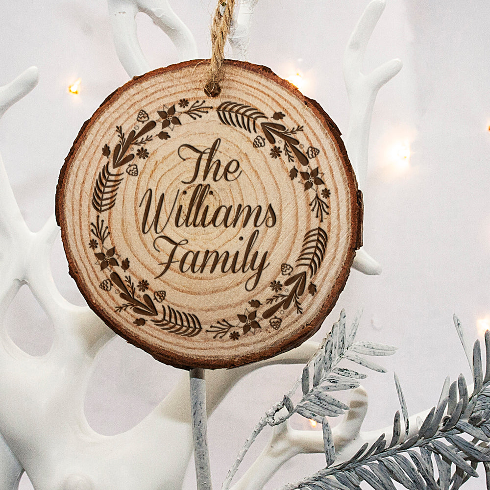 Personalised Engraved Wreath Family Christmas Tree Decoration - treat-republic