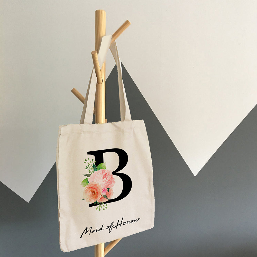 Personalised Floral Initial Tote Bag - treat-republic