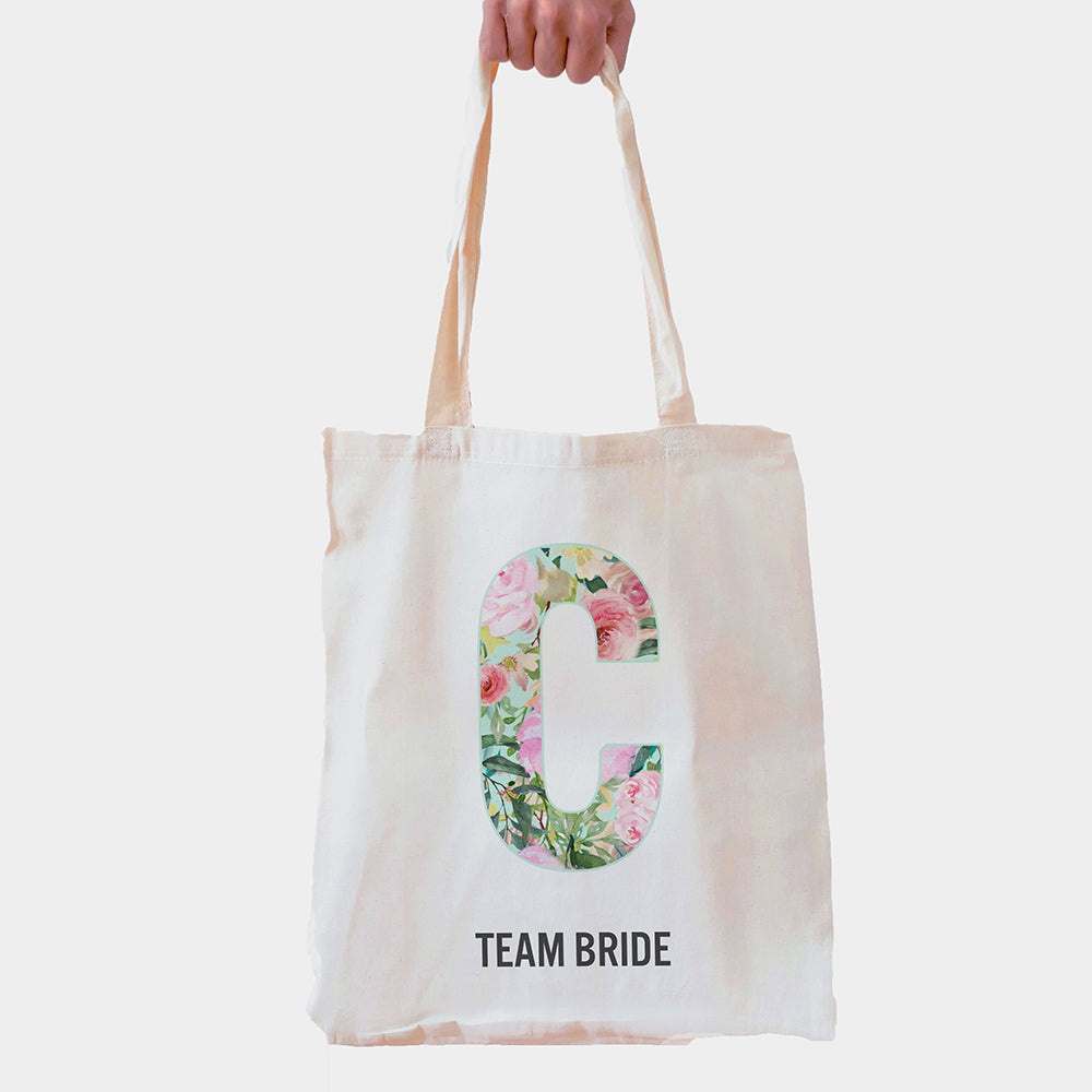 Personalised Floral Print Initial Tote Bag - treat-republic