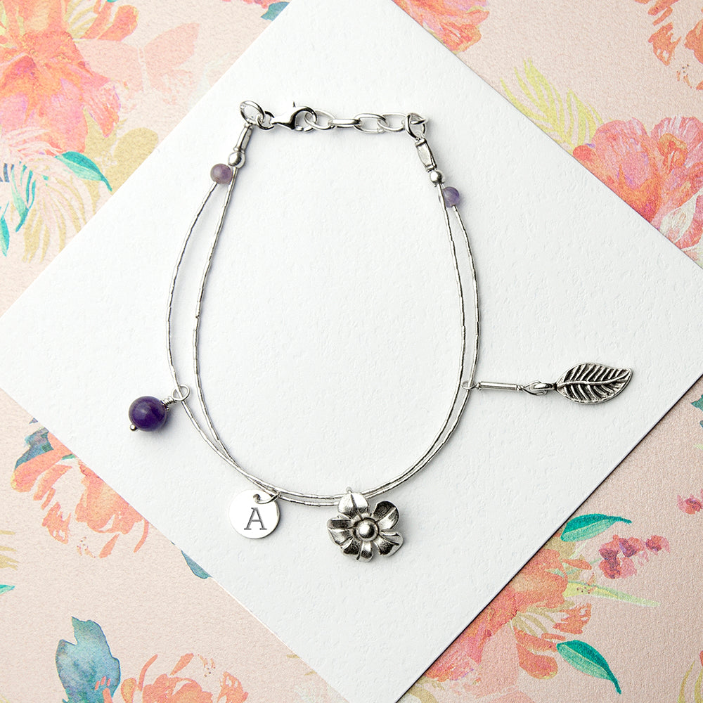 Personalised Forget Me Not Friendship Braclet With Amethyst Stones - treat-republic