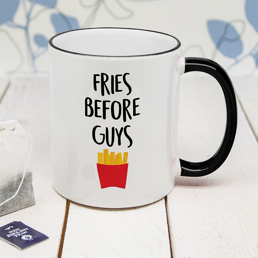 Personalised Fries Before Guys Black Rimmed Mug - treat-republic