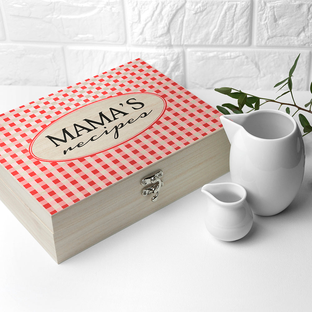 Personalised Gingham Red Recipe Box - treat-republic
