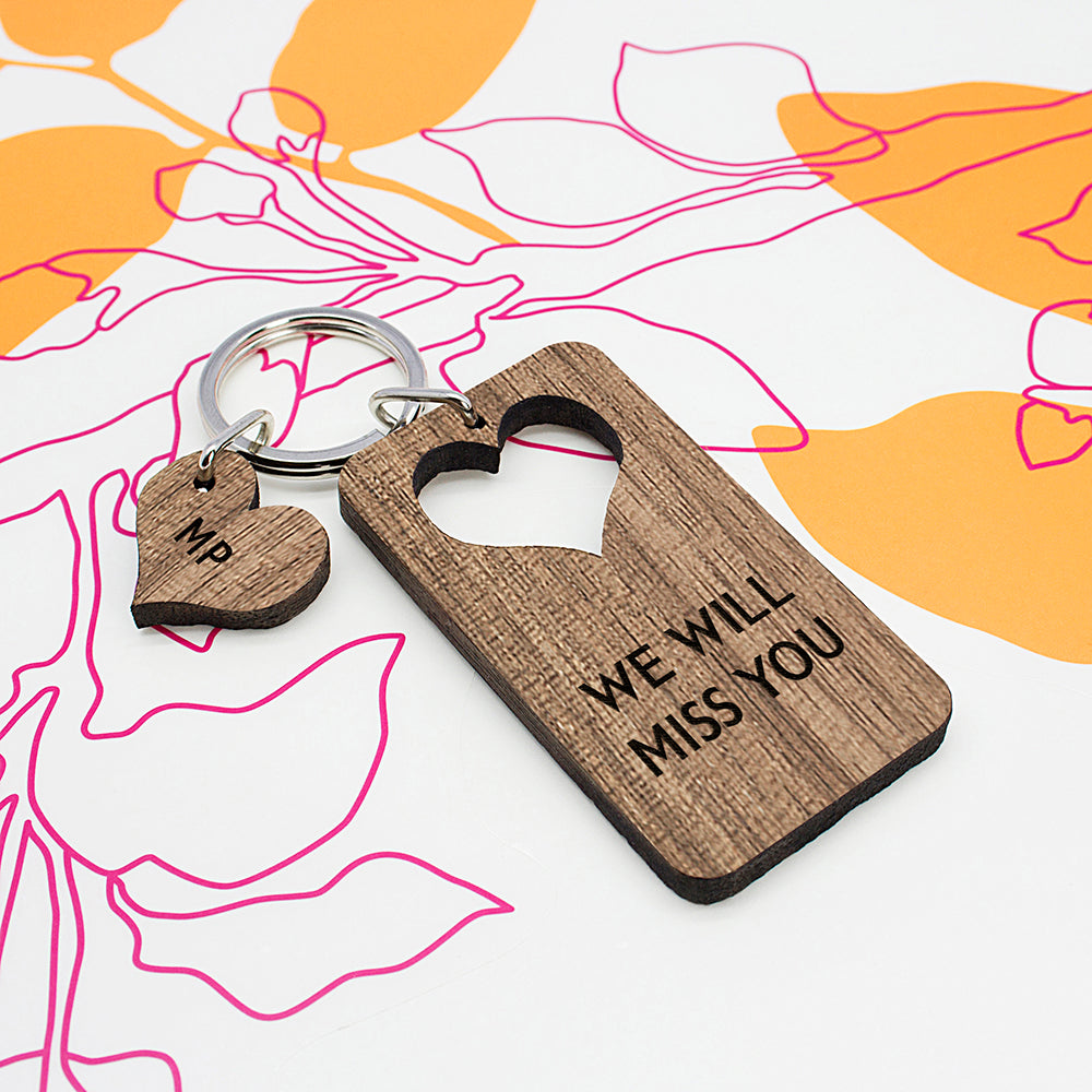 Personalised Heart Shape Walnut Keyring - treat-republic