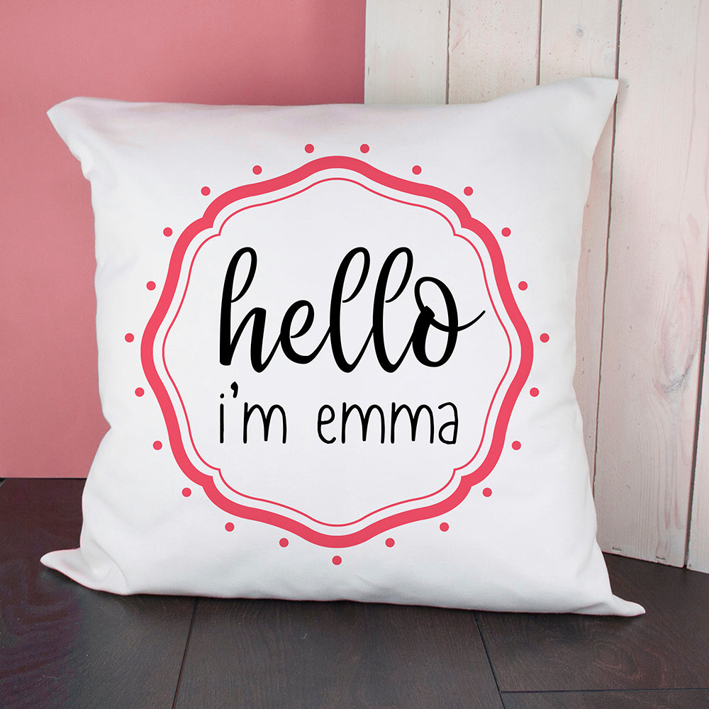 Personalised Hello Baby In Pink Frame Cushion Cover - treat-republic