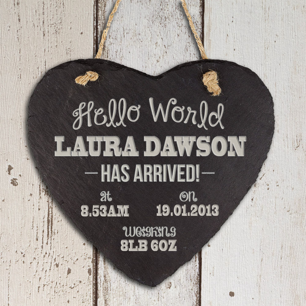 Personalised Hello World Slate Heart Keepsake - treat-republic
