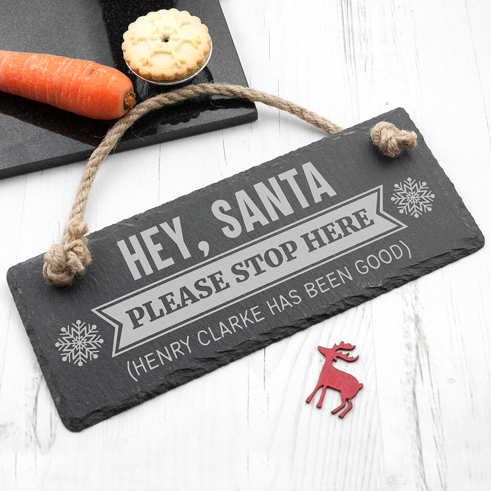 Personalised Hey Santa! Slate Hanging Sign - treat-republic