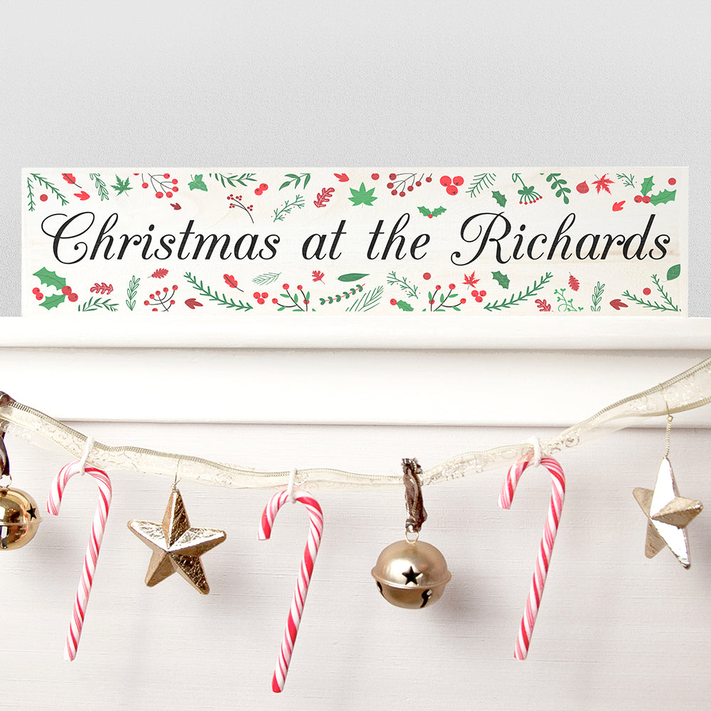 Personalised Holly Festive Christmas Mantle Decoration - treat-republic