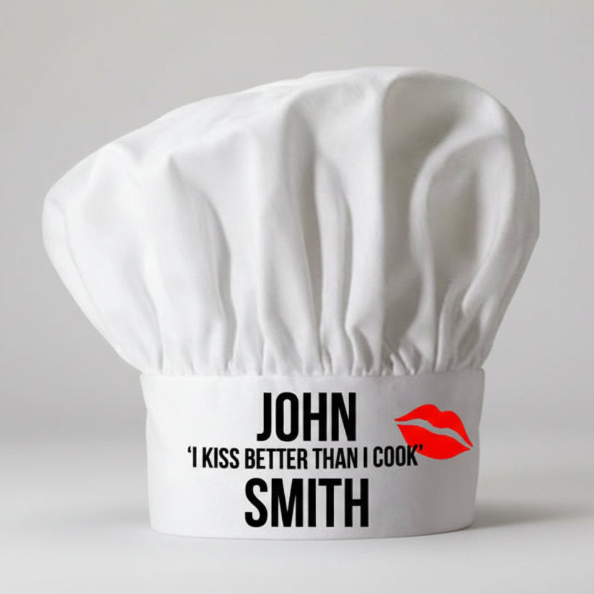 Personalised I Kiss Better Than I Cook Chef Hat - treat-republic