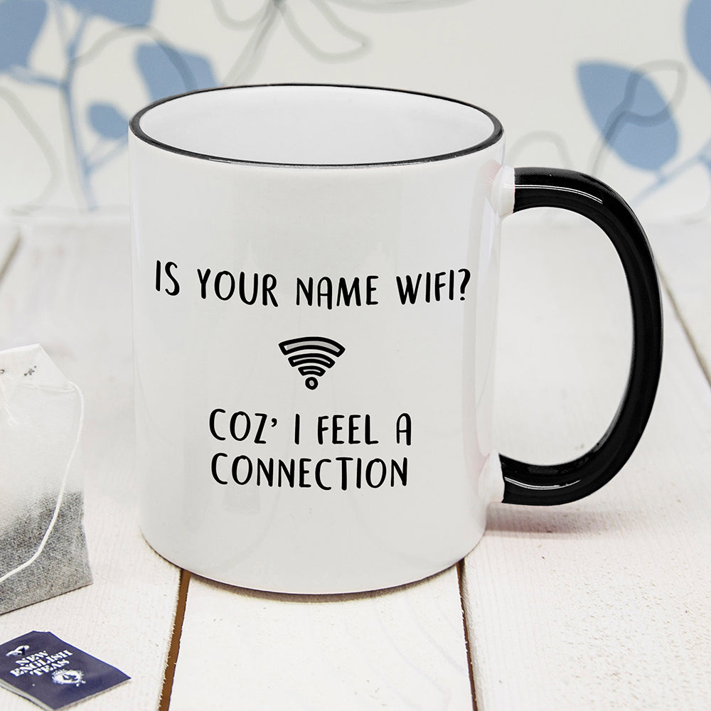 Personalised Is Your Name Wifi Black Rimmed Mug - treat-republic