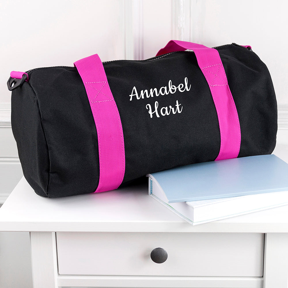 Personalised Kids Black & Fuschia Gym Kit Bag - treat-republic