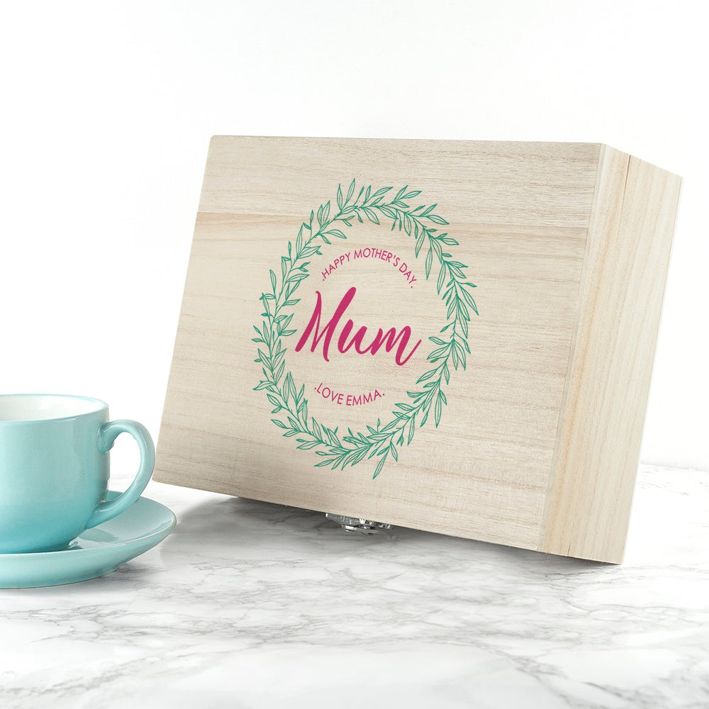 Personalised Leaf Wreath Mother's Day Tea Box - treat-republic