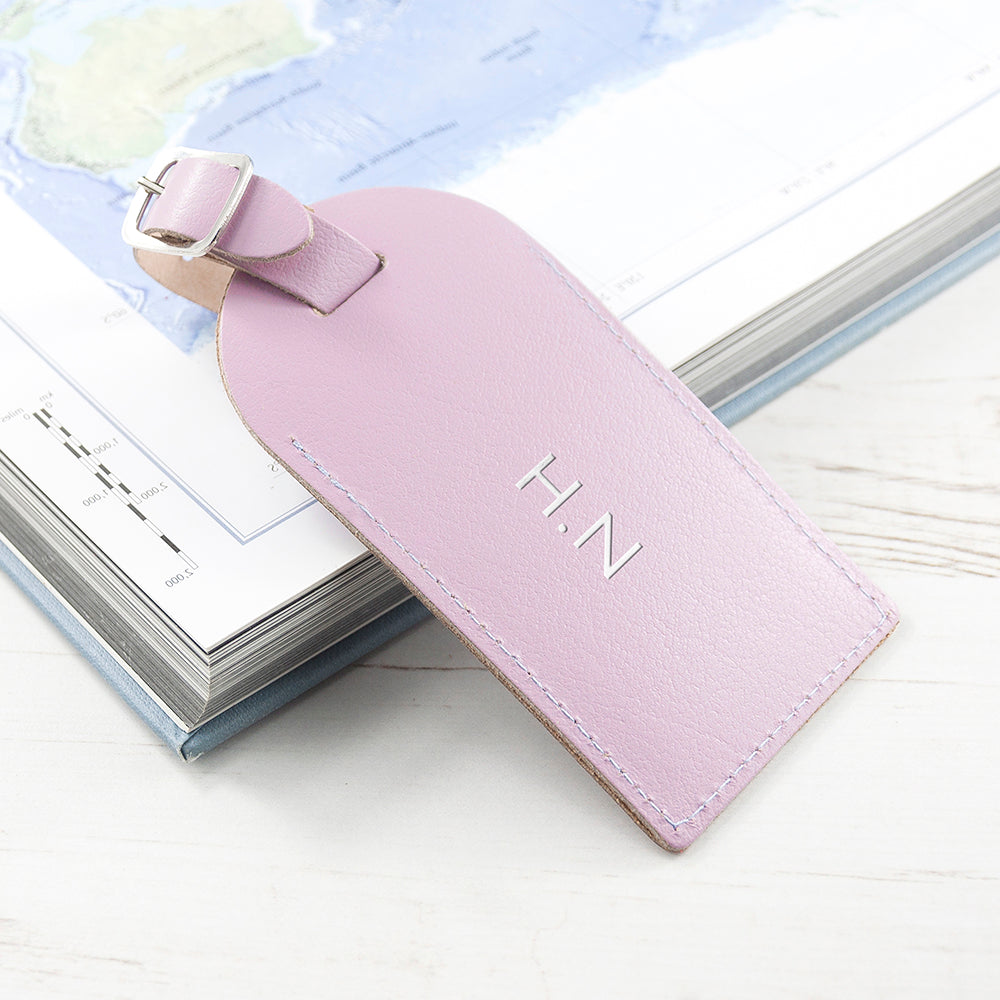 Personalised Lilac Foiled Leather Luggage Tag - treat-republic