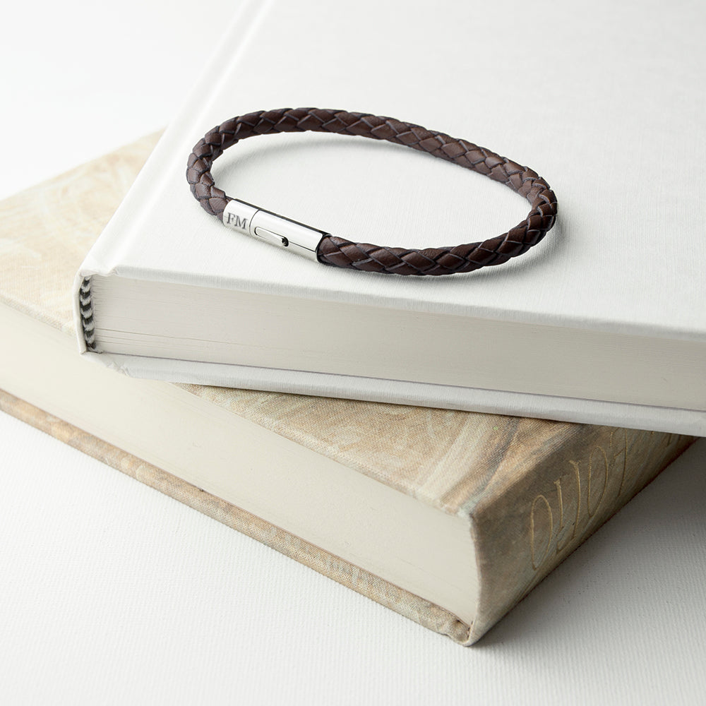 Personalised Men's Capsule Tube Woven Bracelet In Cedar Brown - treat-republic