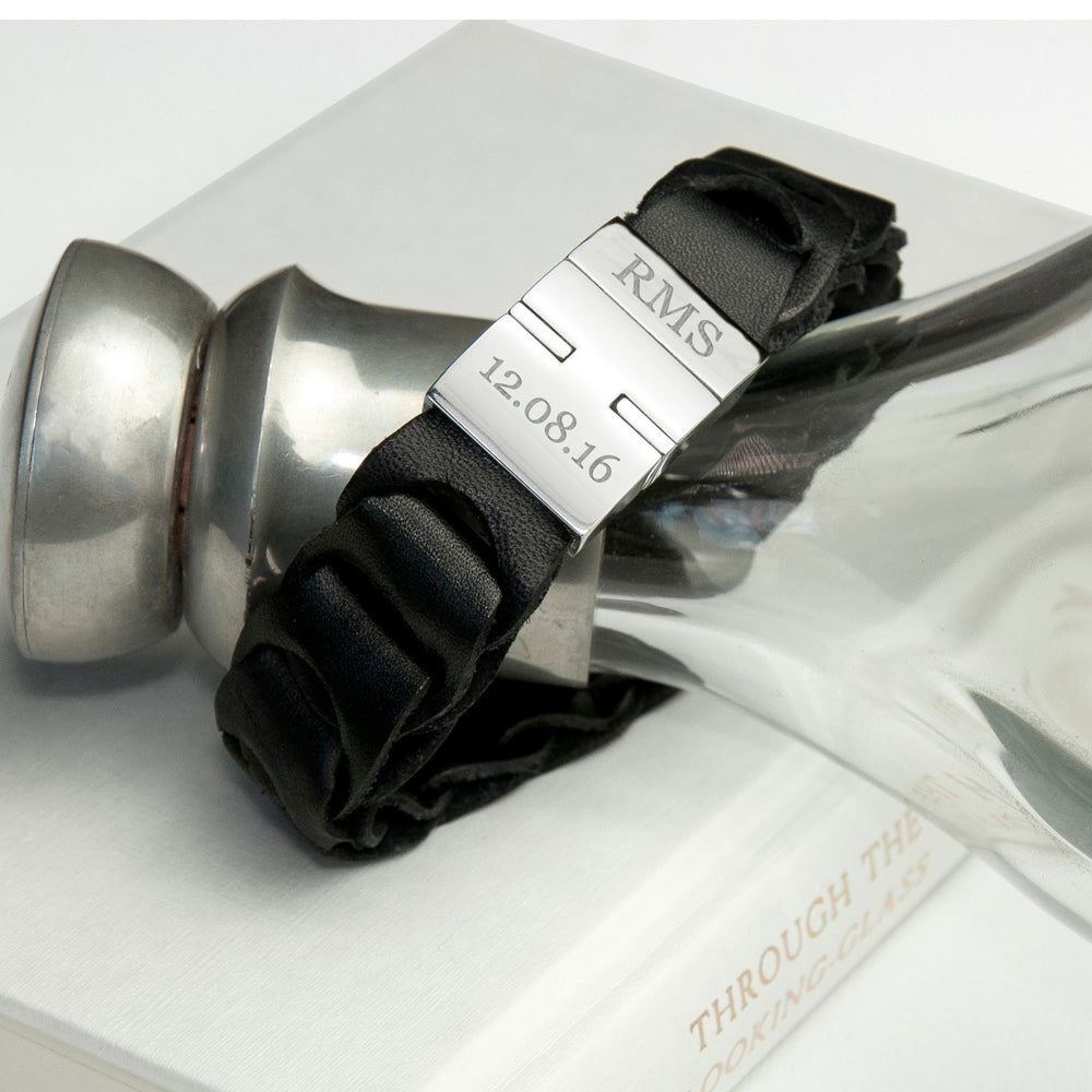 Personalised Men's Intrepid Leather Bracelet - treat-republic
