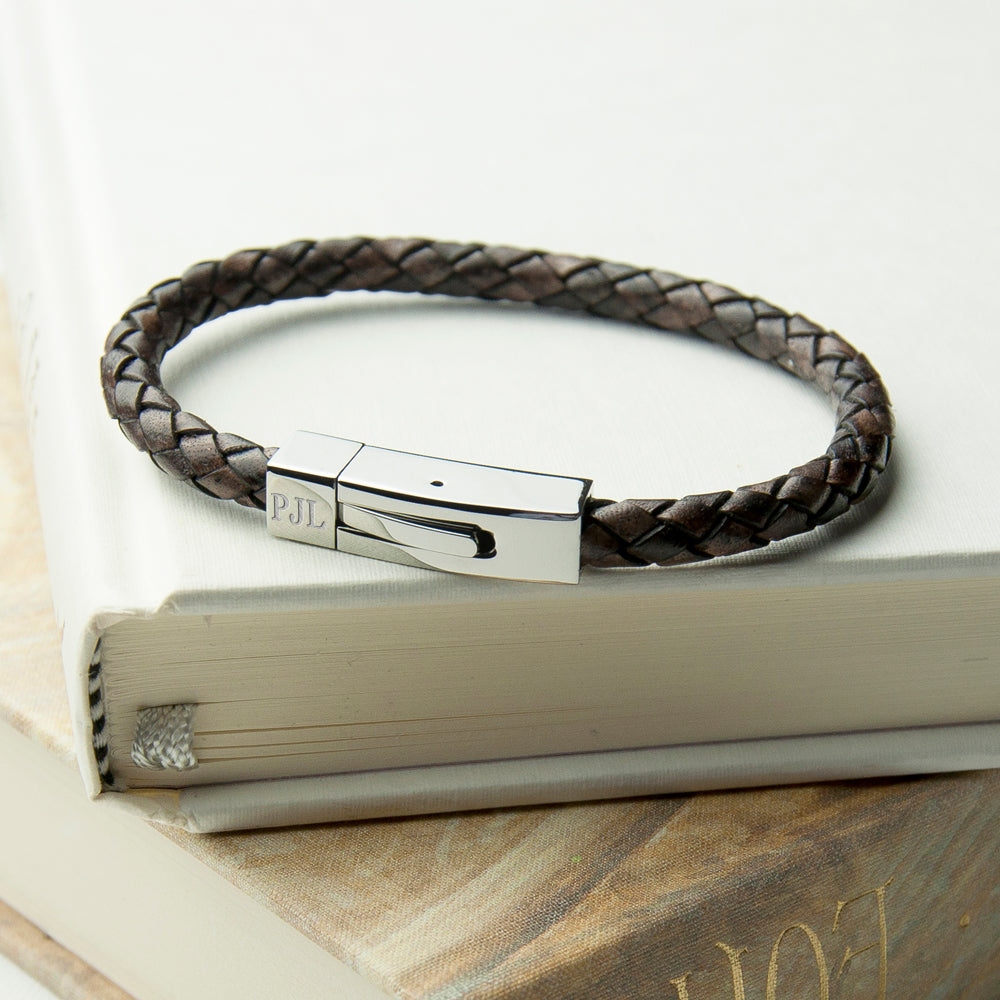 Personalised Men's Leather Bracelet With Tube Clasp - treat-republic