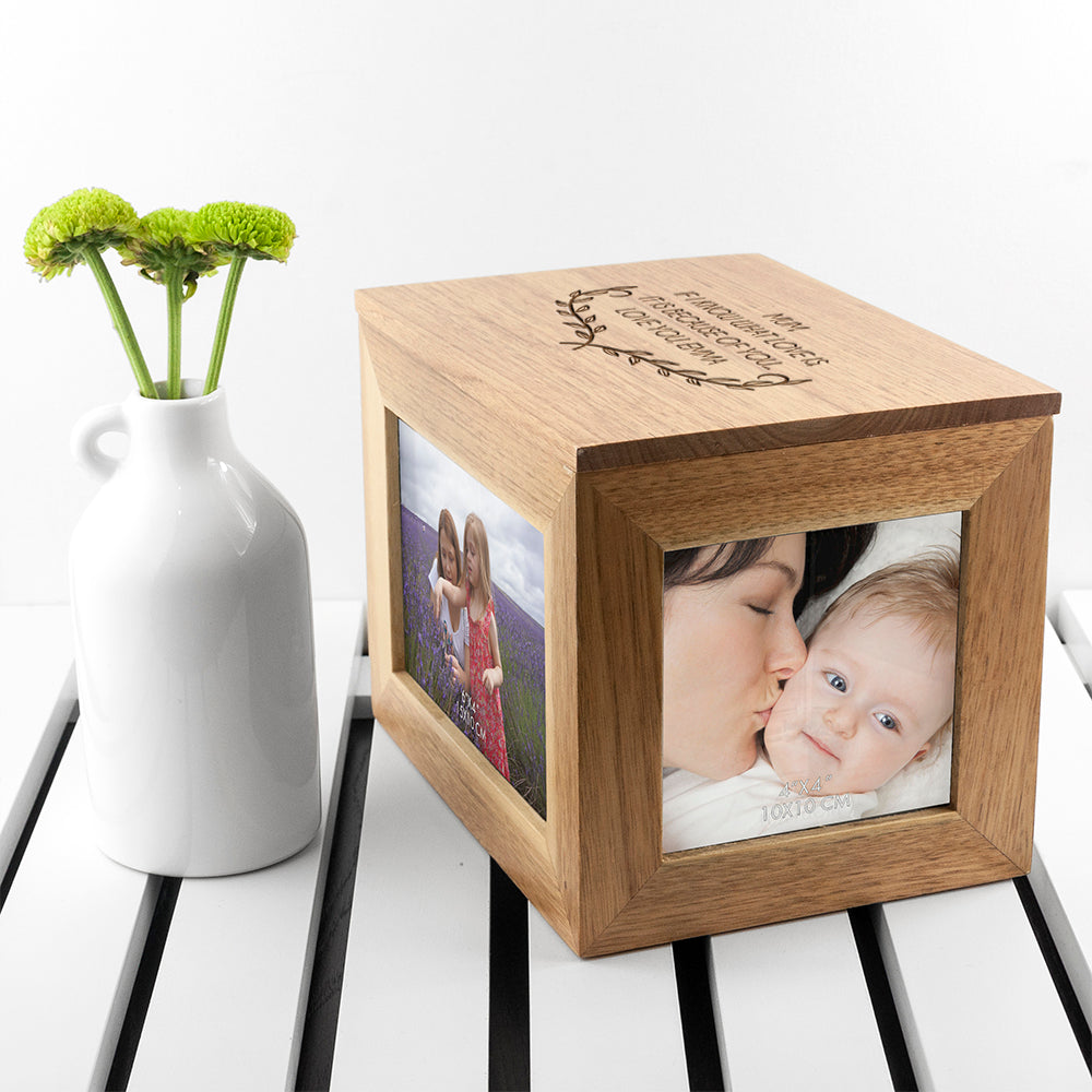 Personalised Mother's Love Midi Oak Photo Cube Keepsake Box - treat-republic