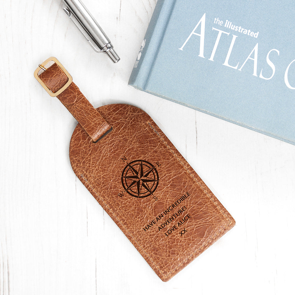 Personalised Natural Tan Engraved Leather Luggage Tag - treat-republic