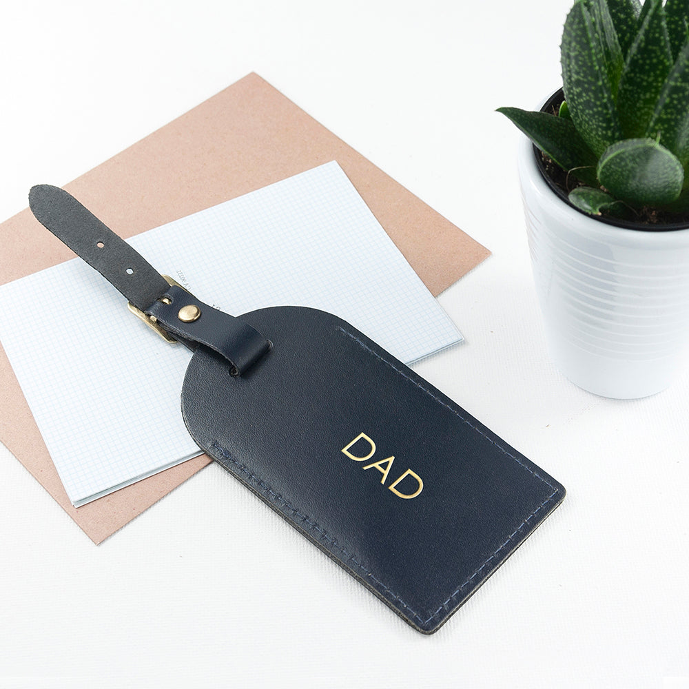 Personalised Navy Foiled Leather Luggage Tag - treat-republic