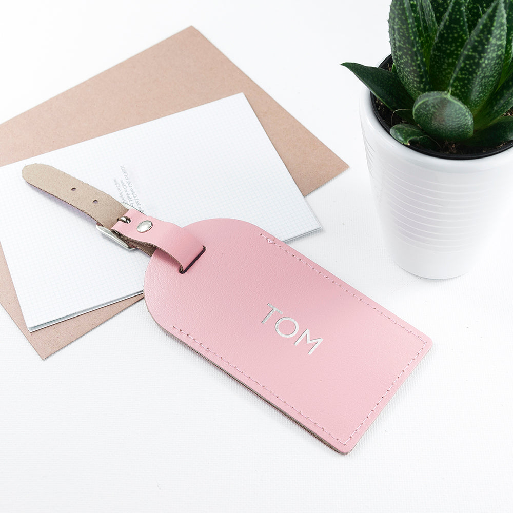 Personalised Pastel Pink Foiled Leather Luggage Tag - treat-republic