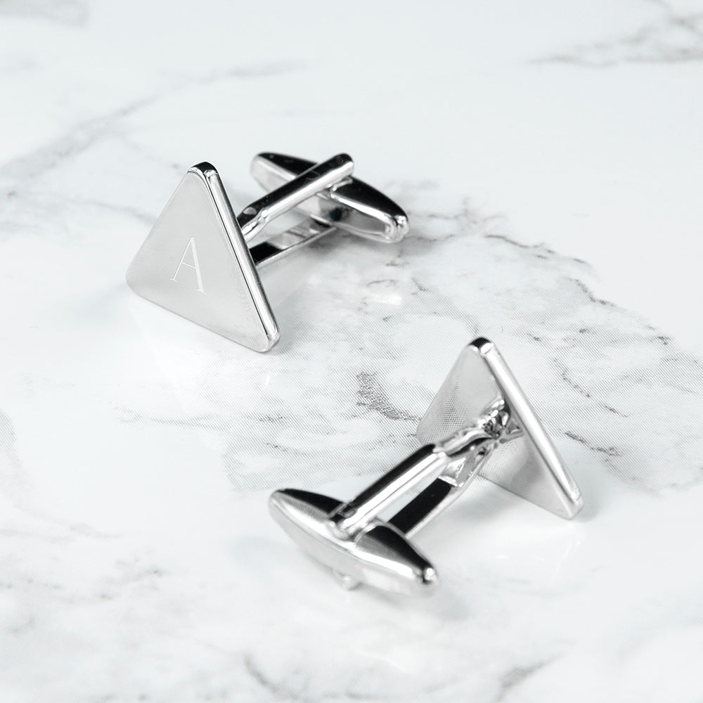 Personalised Rhodium Plated Triangle Cufflinks - treat-republic
