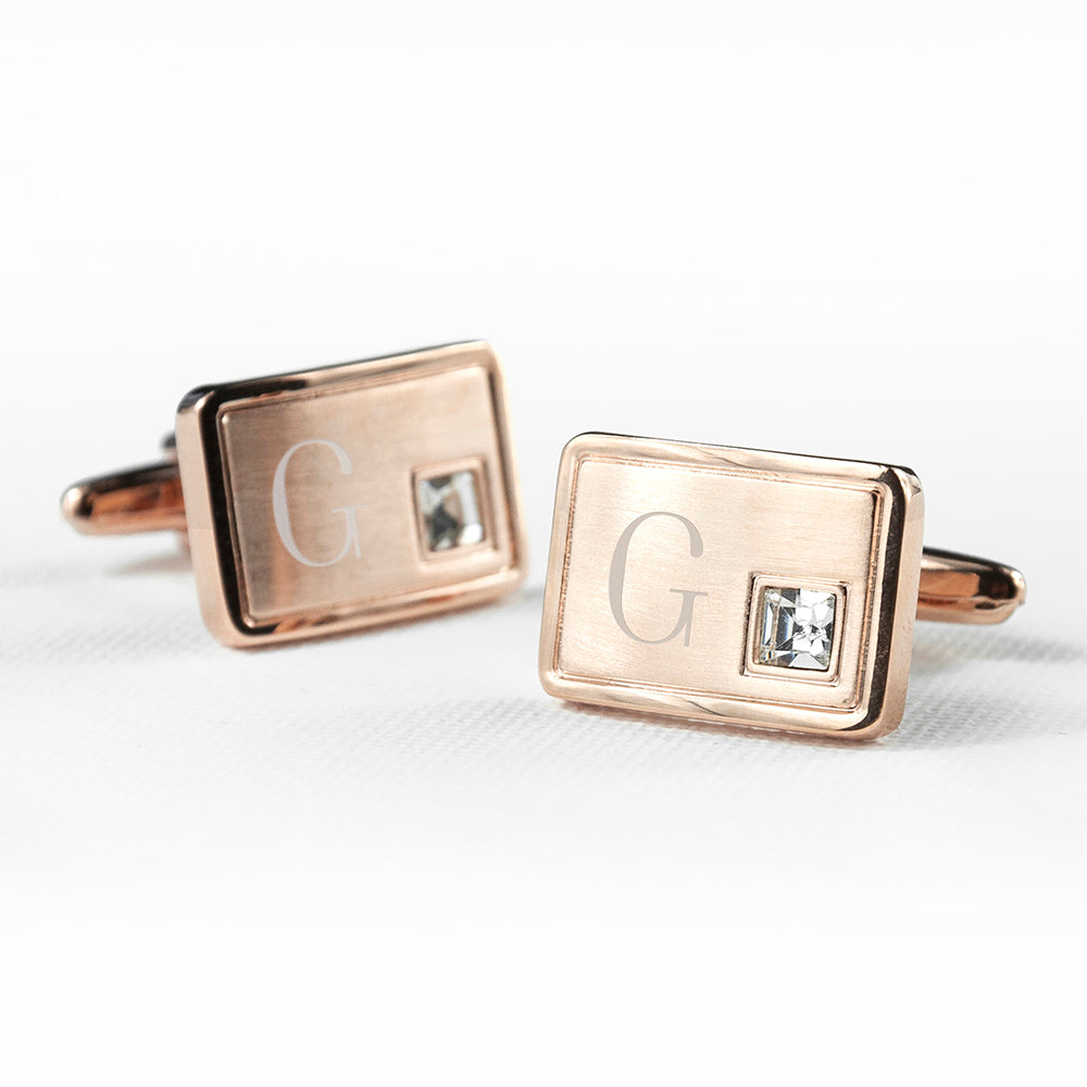Personalised Rose Gold Plated Cufflinks With Crystal - treat-republic