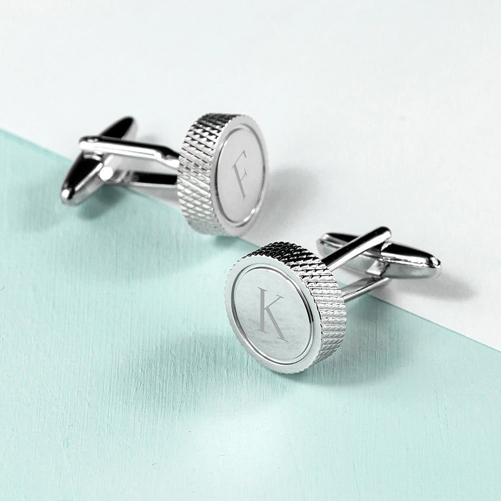 Personalised Round Rhodium Plated Cufflinks - treat-republic