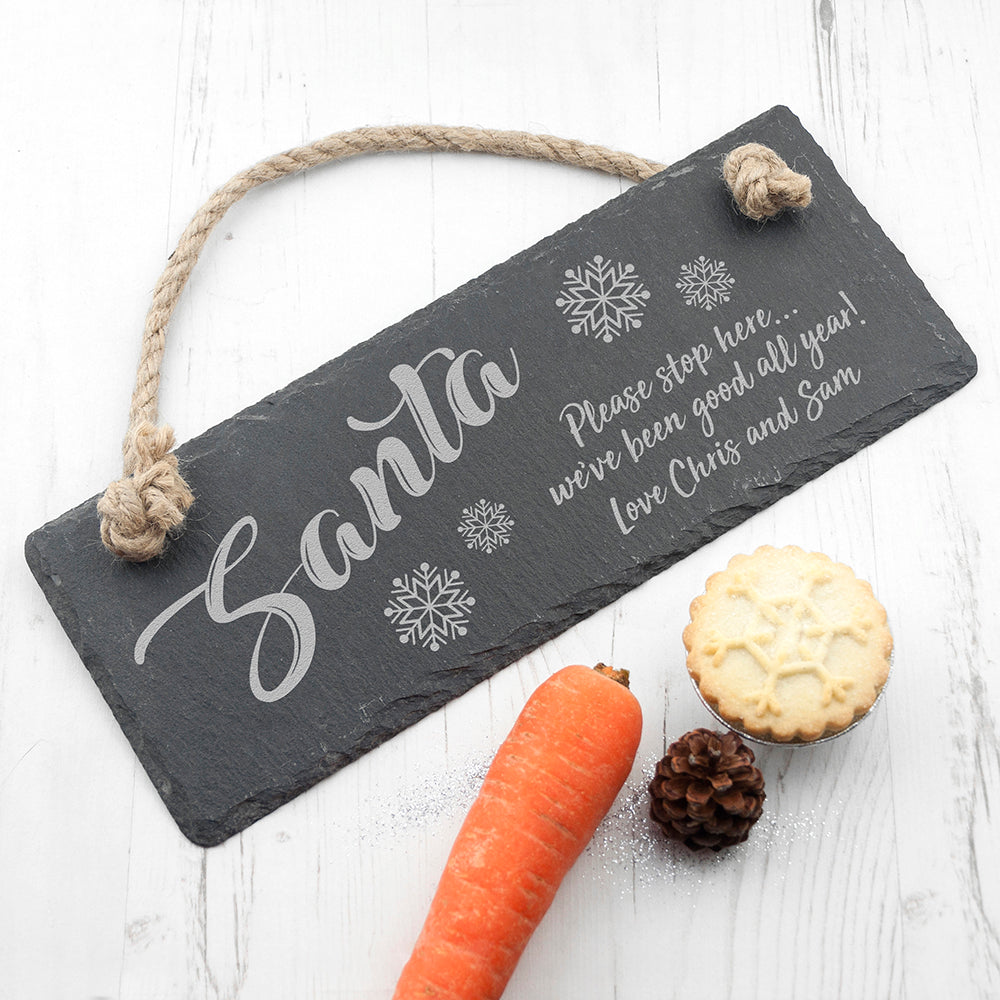 Personalised Santa Please Stop Here Slate Hanging Sign - treat-republic