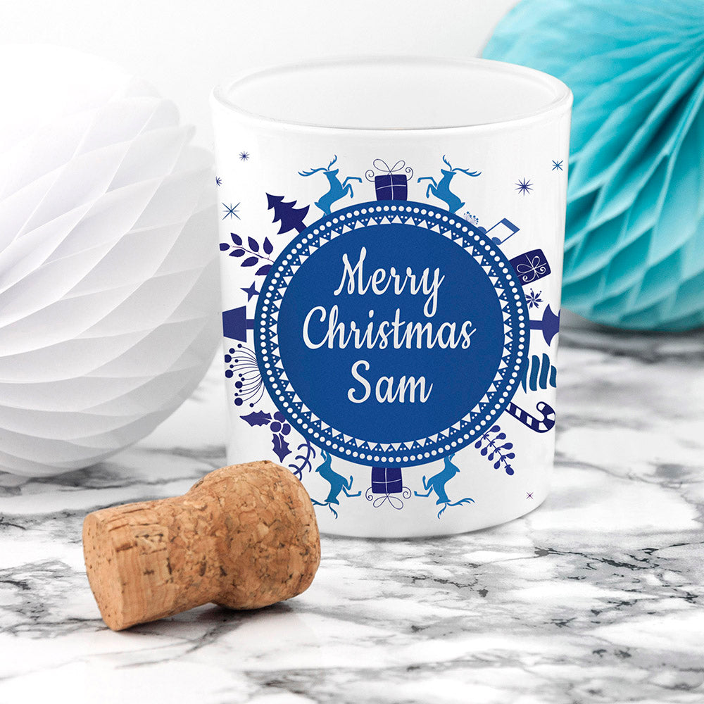 Personalised Snowflake Wreath Glass Tealight Holder - treat-republic