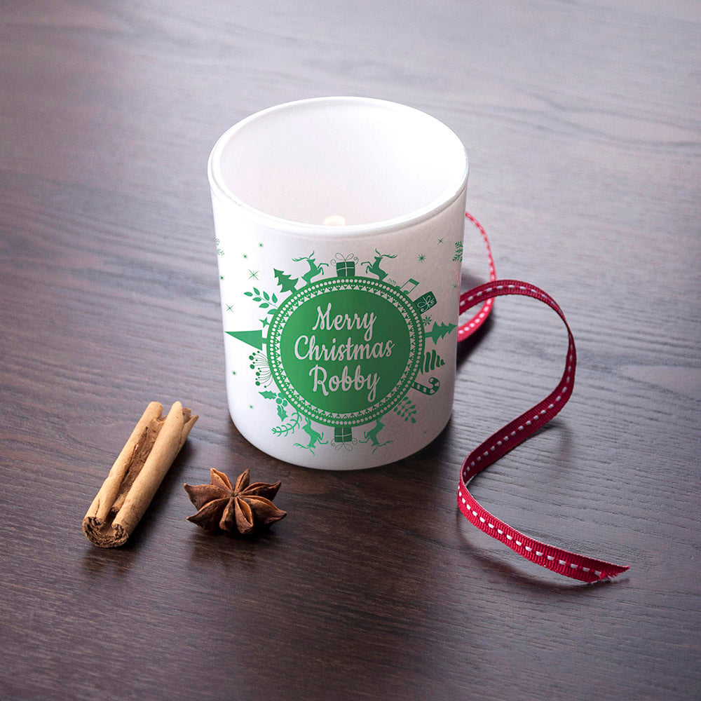 Personalised Snowflake Wreath Glass Tealight Holder - treat-republic