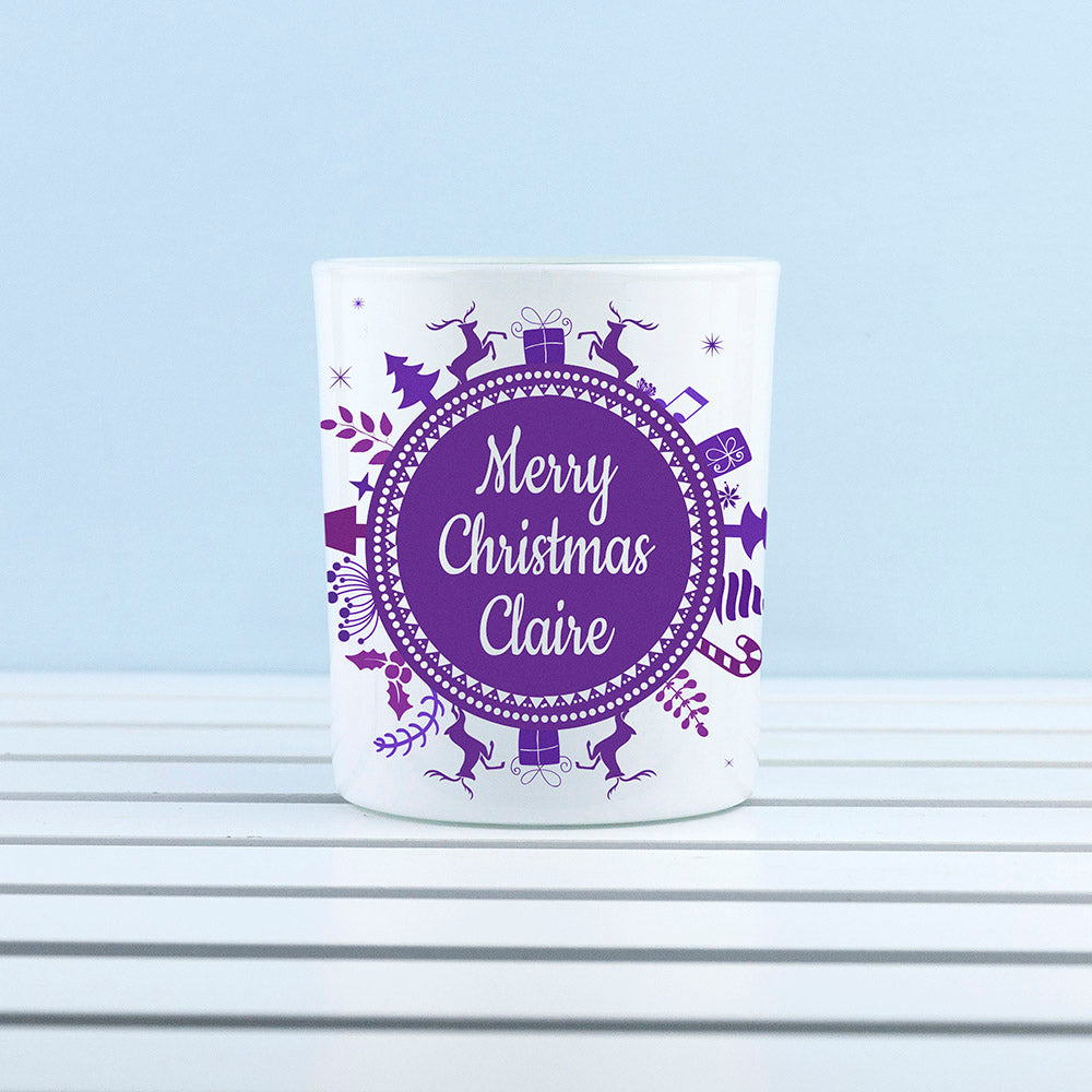 Personalised Snowflake Wreath Glass Tealight Holder - treat-republic