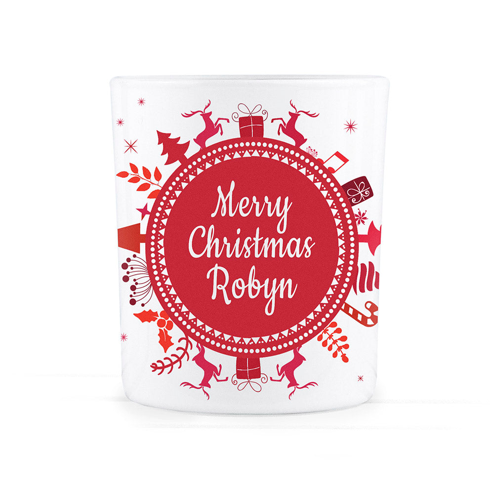 Personalised Snowflake Wreath Glass Tealight Holder - treat-republic