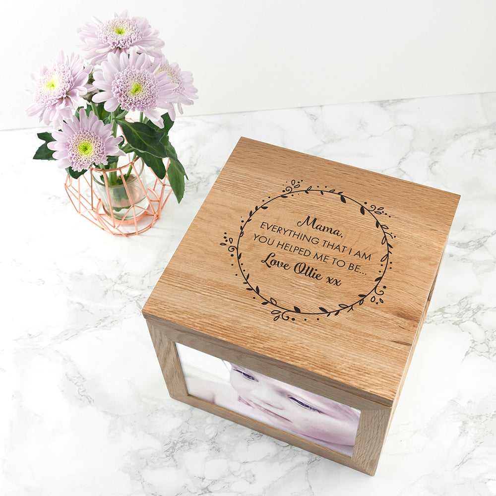Personalised Thank You Mum Large Oak Photo Cube - treat-republic