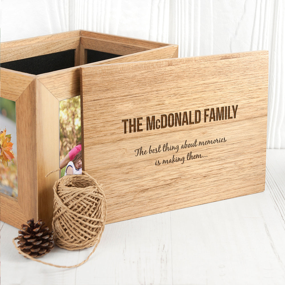 Personalised We Are Family Midi Oak Photo Cube Keepsake Box - treat-republic