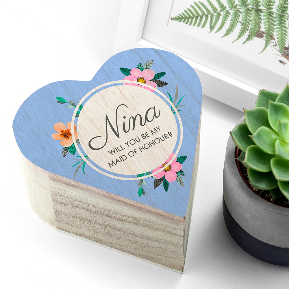 Personalised Blue Floral Heart Trinket Box - treat-republic